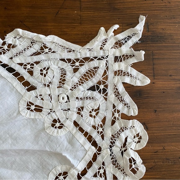 White Battenburg Lace Rectangular Placemat Decor 18.5x15" Cotton Handmade - Picture 3 of 13